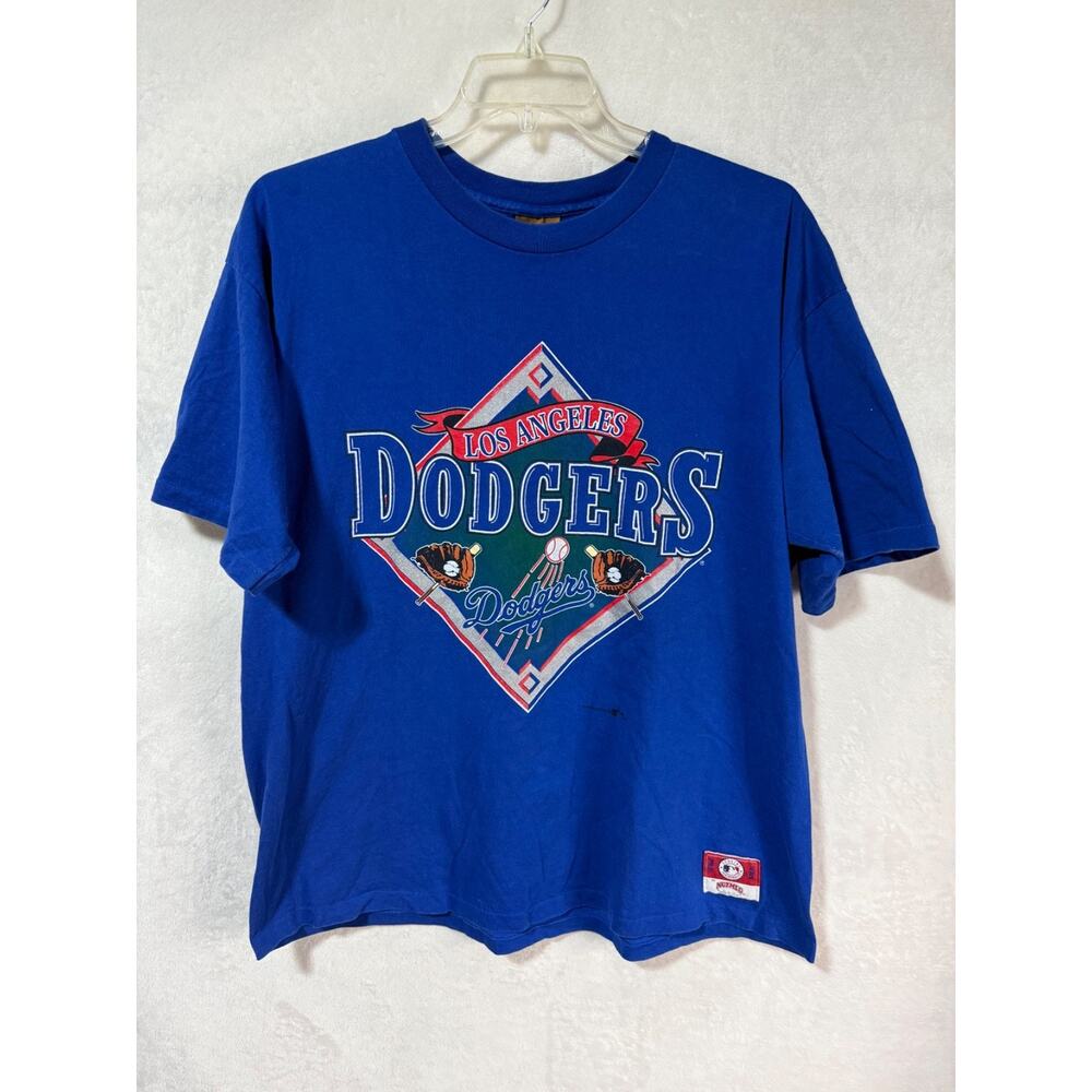 Vintage Nutmeg Mills MLB Los Angeles Dodgers Blue Single Stitch Shirt Size XL
